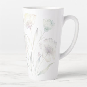 Tasse Latte Fleurs sauvages pastel aquarelle grâce