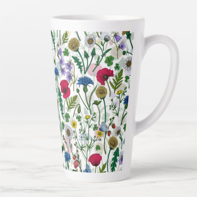 Tasse Latte Fleurs sauvages sur blanc cassé (Droite)