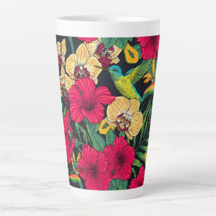 Tasse Latte Fleurs tropicales et colibri - Botanica d'été