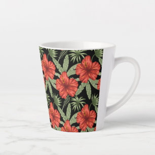 Tasse Latte Fleurs tropicales rouges sans coutures motif vert 