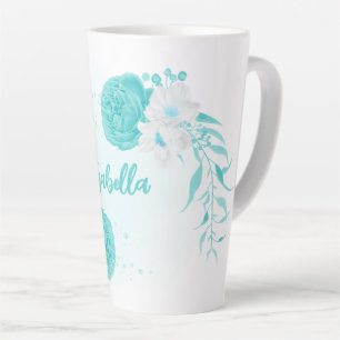 Tasse Latte fleurs turquoise romantiques
