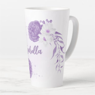 Tasse Latte Fleurs violettes et blanches romantiques 