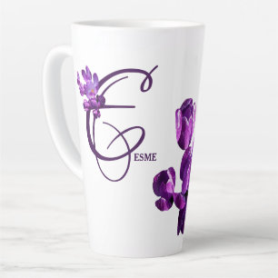 Tasse Latte Fleurs violettes monogramme Nom de l'Esme personna