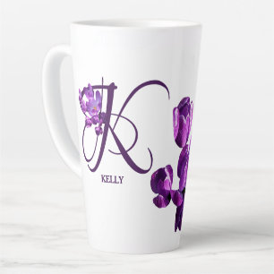 Tasse Latte Fleurs violettes personnalisable Kelly nom boho te