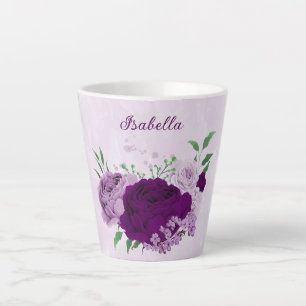 Tasse Latte Fleurs violettes romantiques verdure 