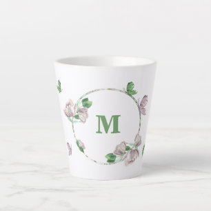 Tasse Latte fleurs violettes verdure papillons