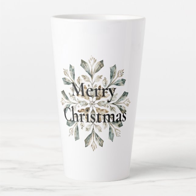 Tasse Latte Flocon de neige vert de Noël blanc rustique (Devant)