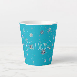 Tasse Latte Flocons de neige de Noël bleu aqua argenté blanc