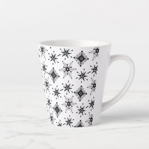 Tasse Latte Flocons de neige noirs motif géométrique bulle hiv