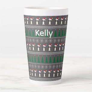 Tasse Latte Flocons de Noël, Chien de Père Noël, Arbre