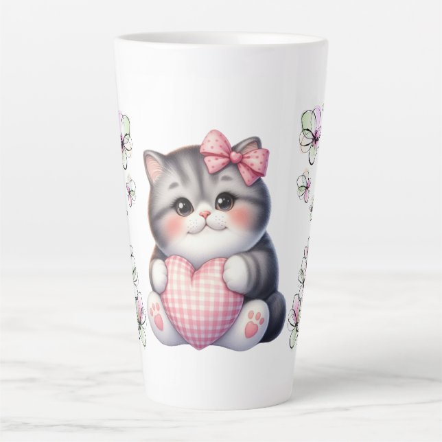 Tasse Latte Floral Avec Chat (Devant)