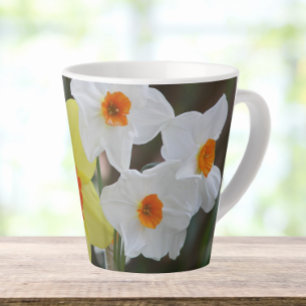 Tasse Latte Floral de Narcisse jaune et blanc