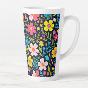 Tasse Latte Floral Digital Peinture Fleurs Motif-38875