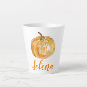 Tasse Latte Floral Halloween Citrouille Nom personnalisé Autom