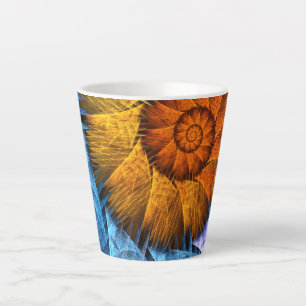 Tasse Latte Floral Orange Bleu Jaune Art Abstrait