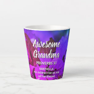 Tasse Latte Floral Personnalisé AWESOME GRANDMA Proverbes 31 