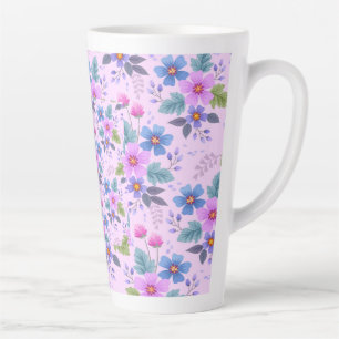 Tasse Latte Floral Rose Violet Fleurs Motif-36841
