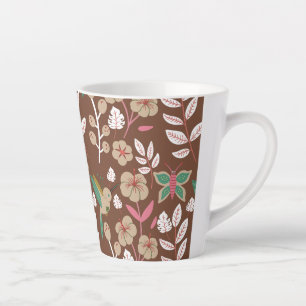 Tasse Latte Floral seamless pattern flowers, leaves, butterfly