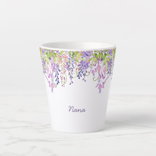 Tasse Latte Flore d'aquarelle de Nana Purple Wisteria (Devant)