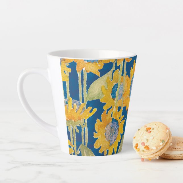 Tasse Latte Flore de tournesol bleu (En situation)
