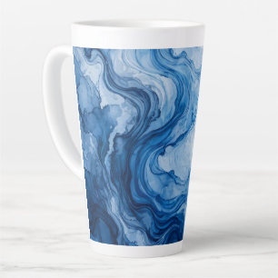 Tasse Latte Flux Bleu Harmonieux Abstrait Bleu Blanc