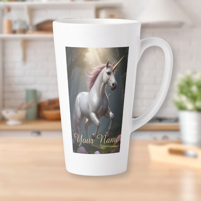 Tasse Latte Forêt de licorne blanche personnalisée (Personalized White Unicorn Forest Latte Mug)