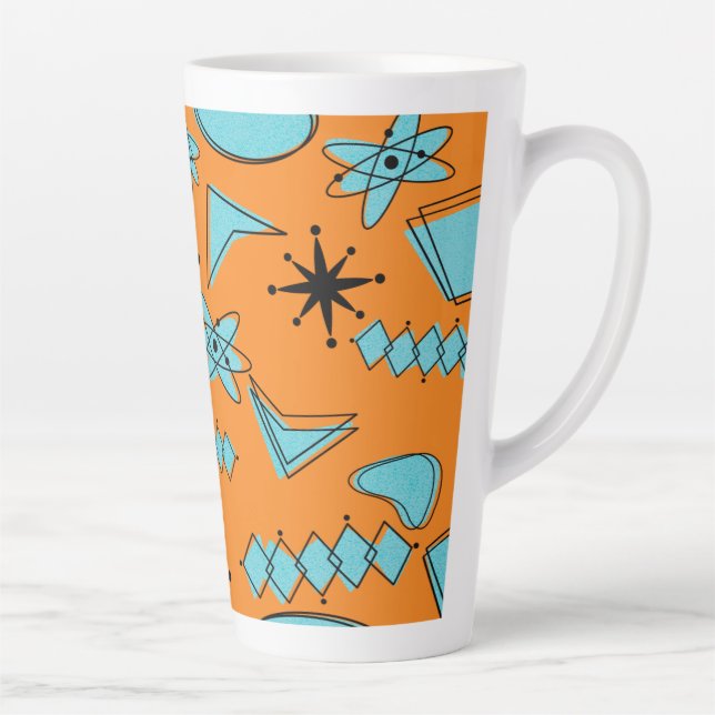 Tasse Latte Formes atomiques MCM Turquoise sur orange (Droite)