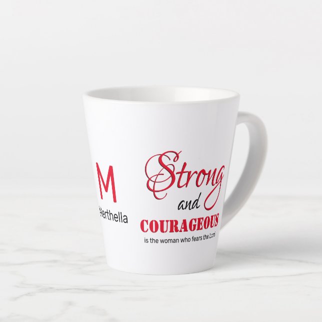 Tasse Latte FORTE FEMME COURAGEUSE MONogramme chrétien (Angle droit)