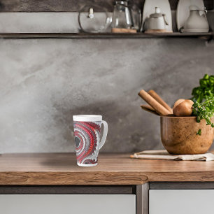 Tasse Latte Fractale Abstraite, rouge et noire