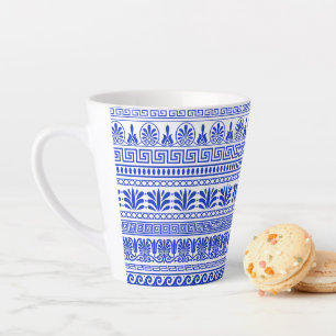 Tasse Latte Fret grec, Motif méditerranéen, Bleu