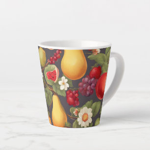 Tasse Latte Fruits variés, Feuilles luxuriants et fleurs merve