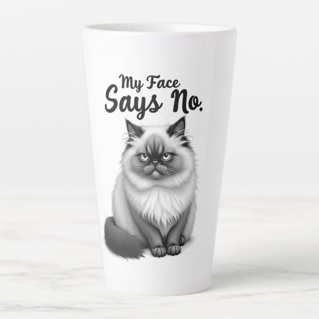 Tasse Latte Funny Cat Face Illustration – Minimal Cute Cat Art (Devant)