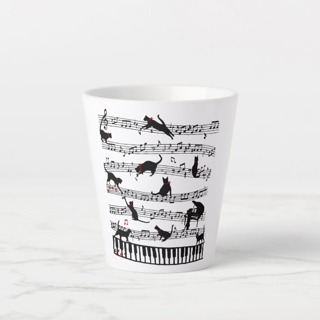 Tasse Latte Funny Chat Music Note, Cadeau Pour Piano Player, M (Devant)