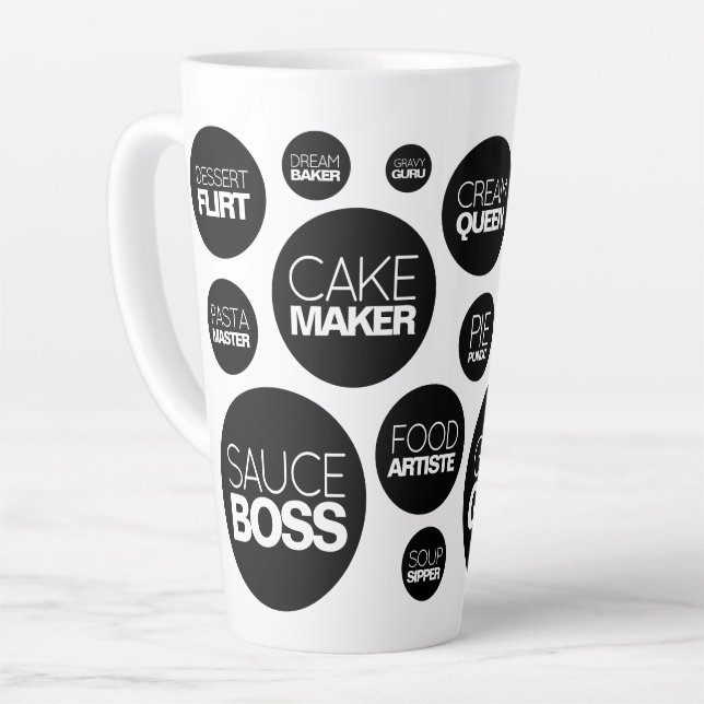 Tasse Latte Funny Cow Spots Cuisinier Chef titres de travail (Angle gauche)