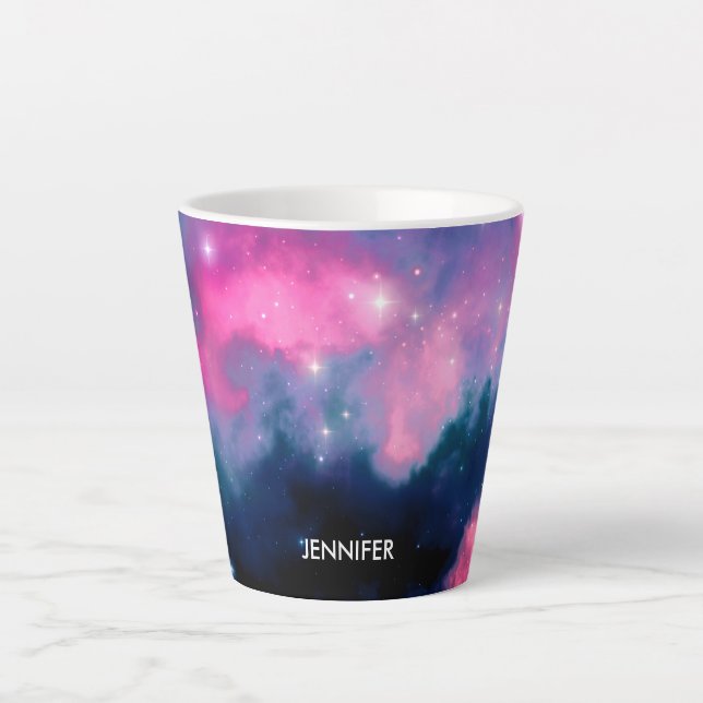 Tasse Latte Galaxie rose & bleu Nebula & étoiles Abstrait (Devant)
