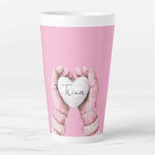Tasse Latte Gants d'hiver rose Fille Coeur blanc