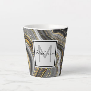 Tasse Latte Géode moderne Gold & Grey Agate Monogramme