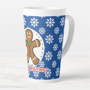 Tasse Latte Gingerbread - Blue Snowflakes Pattern - Merry Xmas