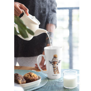 Tasse Latte Giraffe en casquette d'hiver personnalisable