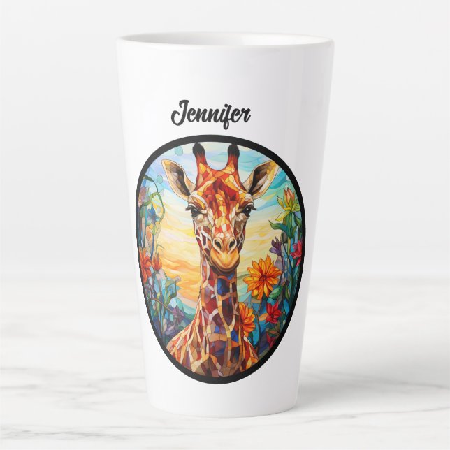 Tasse Latte Giraffe en verre tendu Personnalisée (Devant)