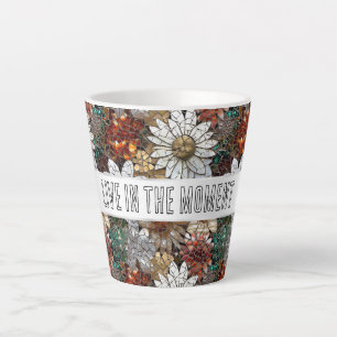 Tasse Latte Glam Champagne Or Rouge Fleurs blanches