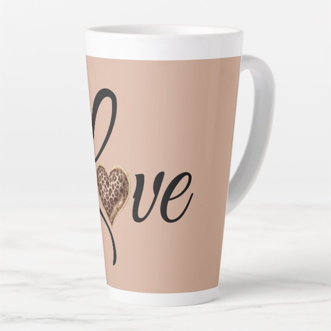 Tasse Latte Glam Leopard Heart Love Design (Angle droit)