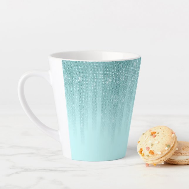 Tasse Latte Glam Mint Green Aqua Parties scintillant Gradient  (En situation)