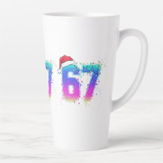 Tasse Latte Glitchcore Cyber Christmas Tree 67 Neon Meme Shirt
