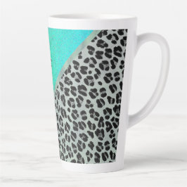 Tasse Latte Glittery Turquoise Tropical Empreinte de léopard p