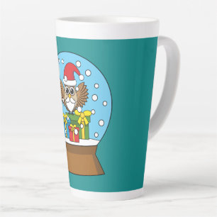 Tasse Latte Globe des neiges avec Chouette du Père Noël