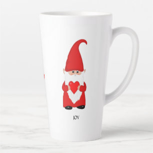 Tasse Latte Gnome mignon habillé en rouge avec cœur