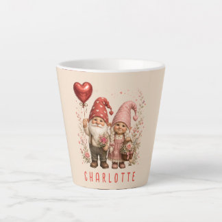 Tasse Latte Gnomes de la Saint-Valentin personnalisés floraux
