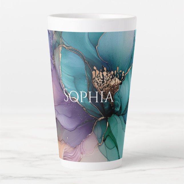 Tasse Latte Gold Blue Aqua Purple Flower Fête des mariées (Devant)