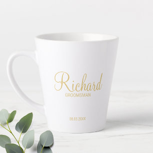 Tasse Latte Gold Modern Script Personnalisé Groomsman